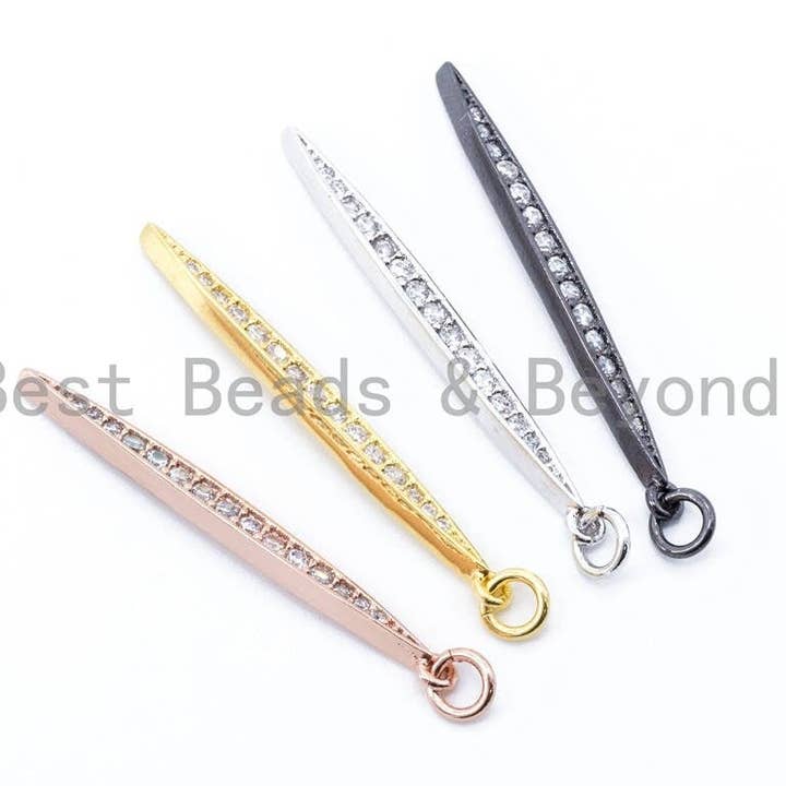 BestBeads&Beyond - Wholesale Individual Charm/Pendant - CZ Clear Micro Pave Double Point Leaf Pendant,Cubic Zirconia Pendant,3x40mm, sku#F91