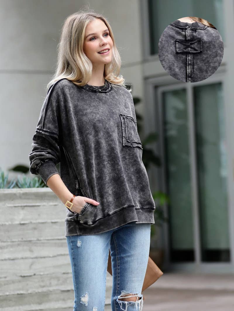 42POPS - Wholesale Sweatshirt - Women's - ",,..._ SI-24555 French Terry Washed Raw Edge Pullover W/ Pocket18