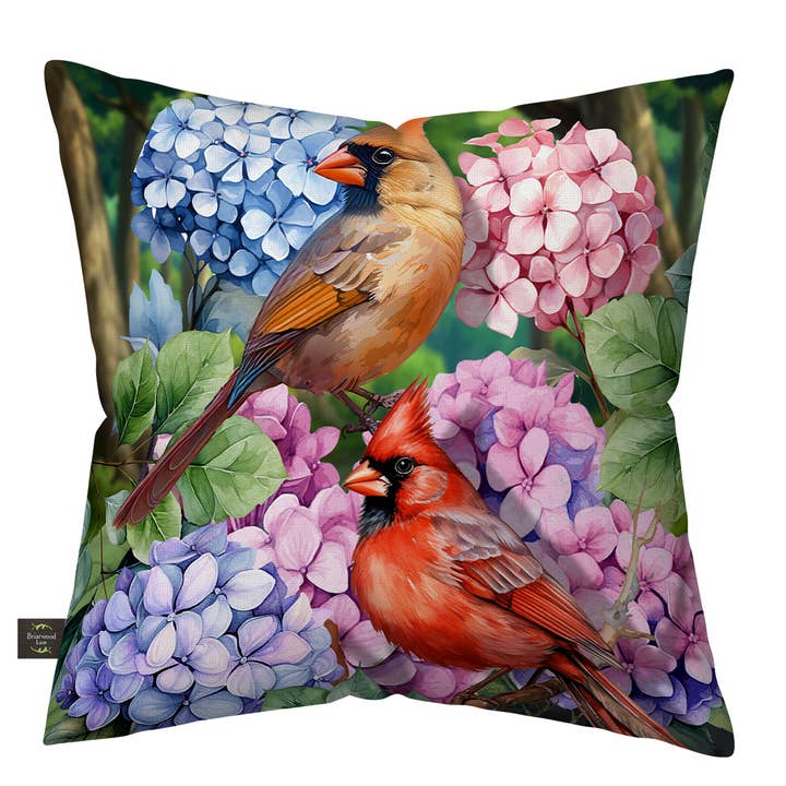 Perched Cardinals Indoor/Outdoor Pillow for wholesale by Briarwood Lane