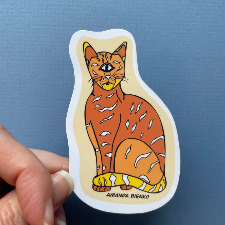 A.J.B- art goodies - Vente Autocollant - Autocollant/aimant en forme de chat orange Cyclops Monster à un œil