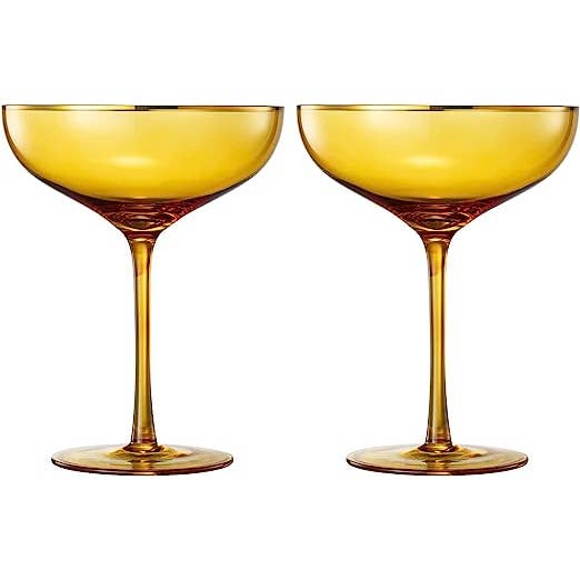 The Wine Savant / Khen Glassware - Wholesale Cocktail/Liquor Glass - Yellow & Gilded Rim Coupe Glass, 9oz, Set of 2