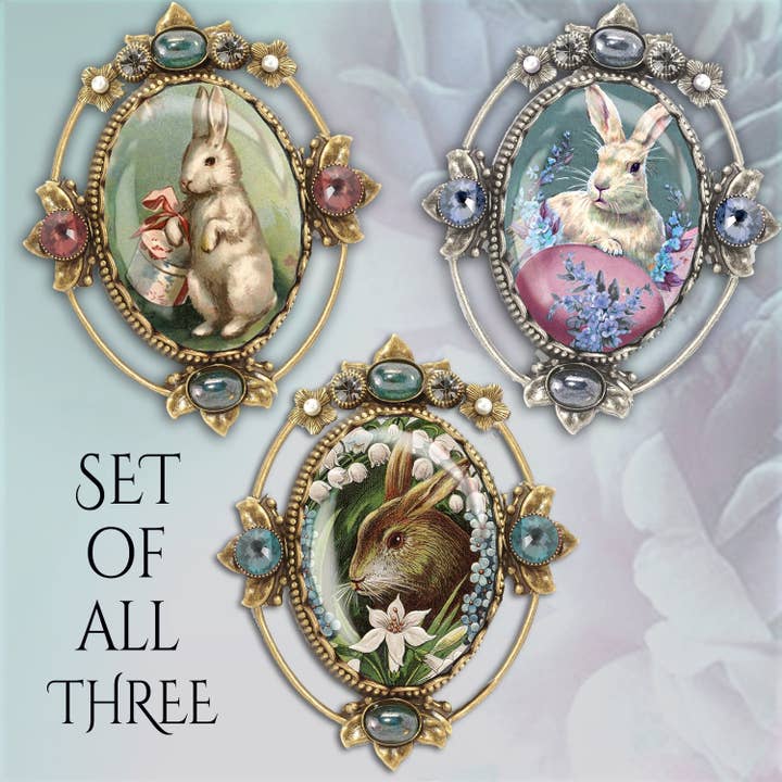 Set of 3 Vintage Easter Bunnies Pins P330-SET for wholesale by Sweet Romance Jewelry