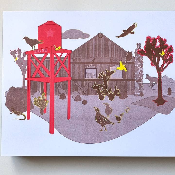 Joshua Tree: "Desert Ranch" 11x14 Risograph Print for wholesale by Kreaturetown