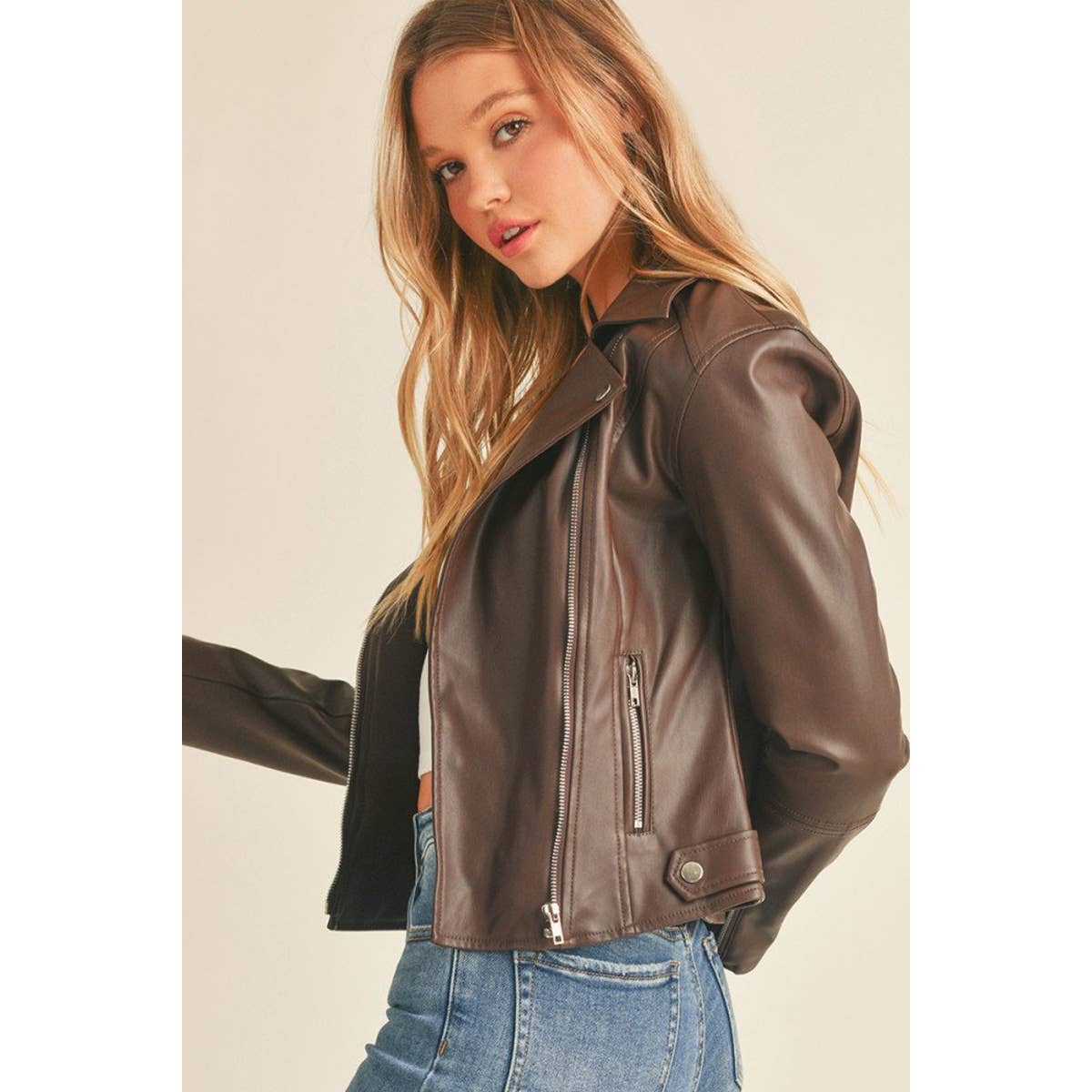 UP CLOTHING - Wholesale Leather Jacket - Women's - Biker PU Faux Leather Jacket9