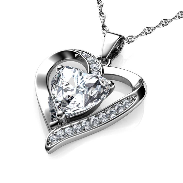 DEPHINI Silver heart Necklace with Cubic Zirconia Crystal Pendant for wholesale by DEPHINI