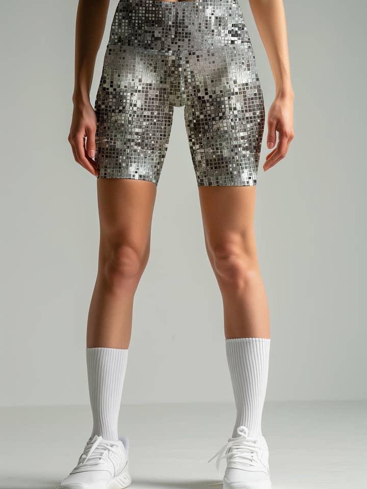 Silverlight Karen Grey Glitter Shimmer Print Yoga Biker Shorts - Women for wholesale by Pineapple Clothing