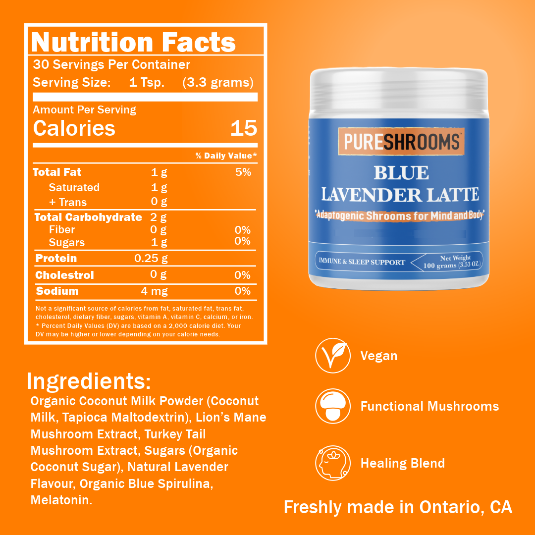 PureShrooms Inc. - Wholesale Protein/Superfood Powder - Blue Lavender Latte with Blue Spirulina 100g/30 Servings2