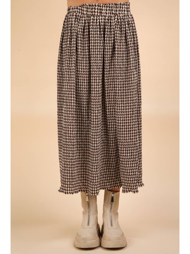 VERY J - Wholesale Skirt - Women's - NS50116-Urquhart Check Printed Pleated Midi Skirt
