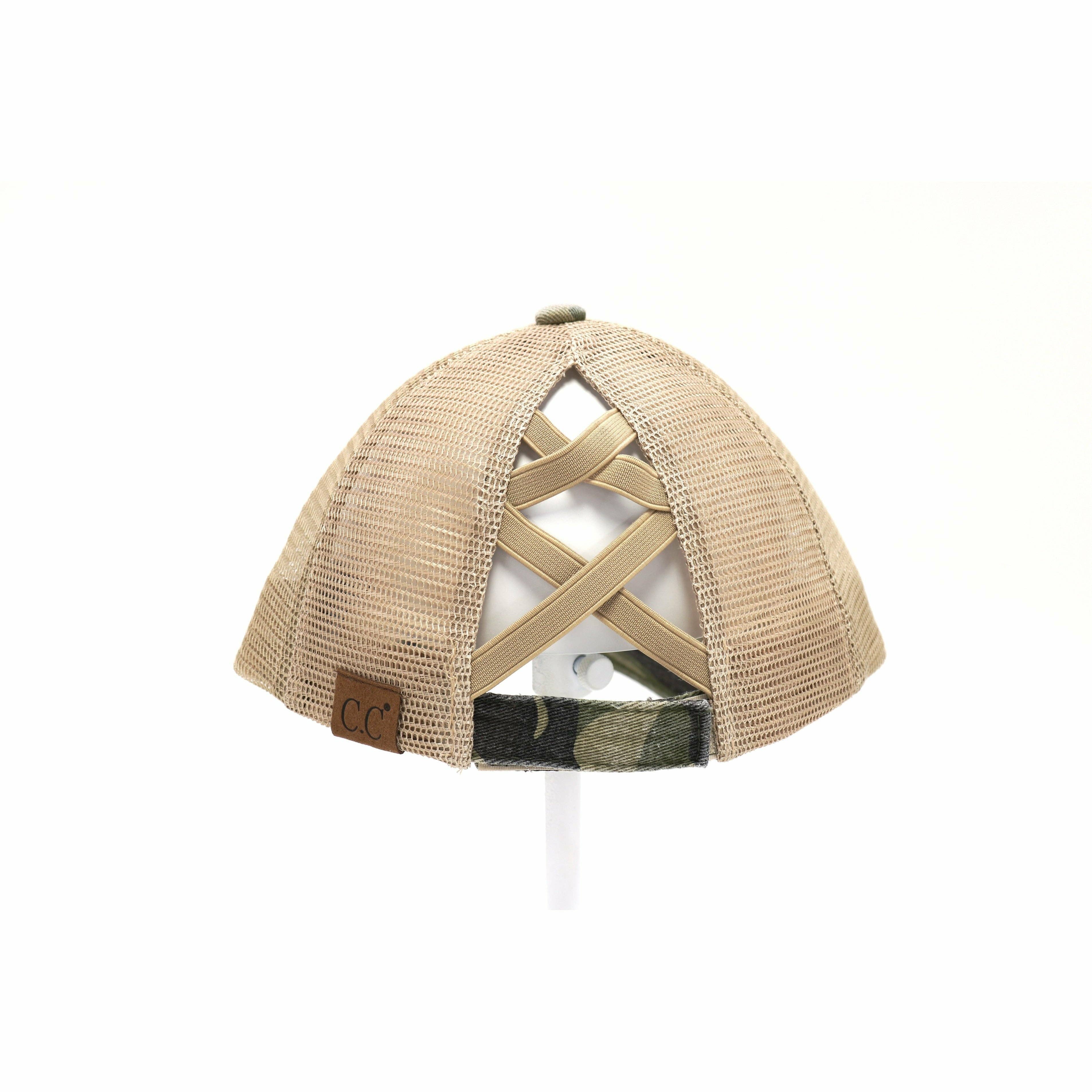 bleu Casquette de baseball Crossing Cross High Ponytail CC en forme de Distressed Camouflage en vente sur Faire2