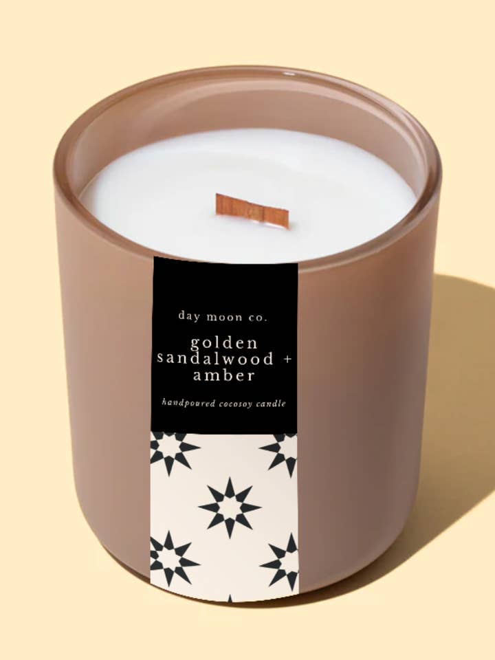 Golden Sandalwood + Amber 13 oz Coconut Soy Candle for wholesale by Day Moon Co.