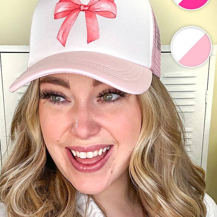 Sugar Stitch - Wholesale Trucker Hat - Women's - Pink Bow Trucker Hat0
