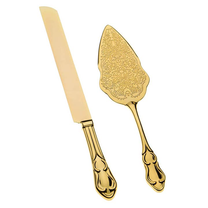 Wedding Cake Knife & Server Set - Elegant Gold for wholesale by Ella Celebration