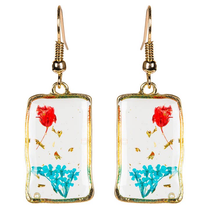 DRIED FLOWER RECTANGLE EARRING for wholesale by Benjamin International
