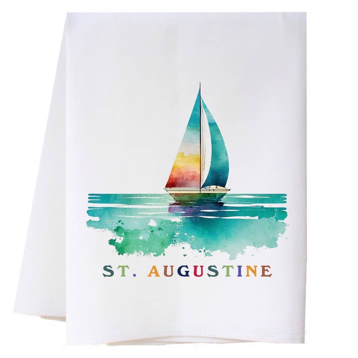 Boat On Ocean Kitchen Towel for wholesale by Cora & Pate