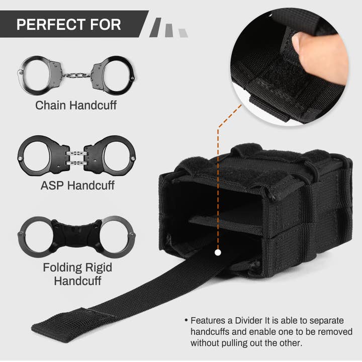 Black Double Handcuff Pouch Open-Top MOLLE Tactical Handcuff Holster for wholesale on Faire3