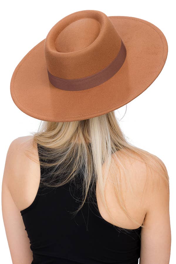 Cap Zone – wholesale Fedora - Dam – Wide Brim Bolero Faux Filt Pork Pie Crown Hat1