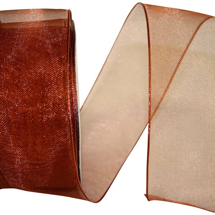 Elegant Woven Sheer Wired Edge, Copper, 1-1/2 In, 25 Yards for wholesale by RELIANT RIBBON