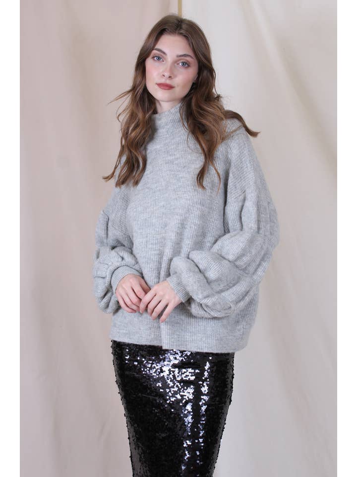 Fore Collection - Wholesale Knit Sweater - Women's - MOCK NECK KNIT OVERSIZED SWEATER SLEEVE DETAIL-TI2460