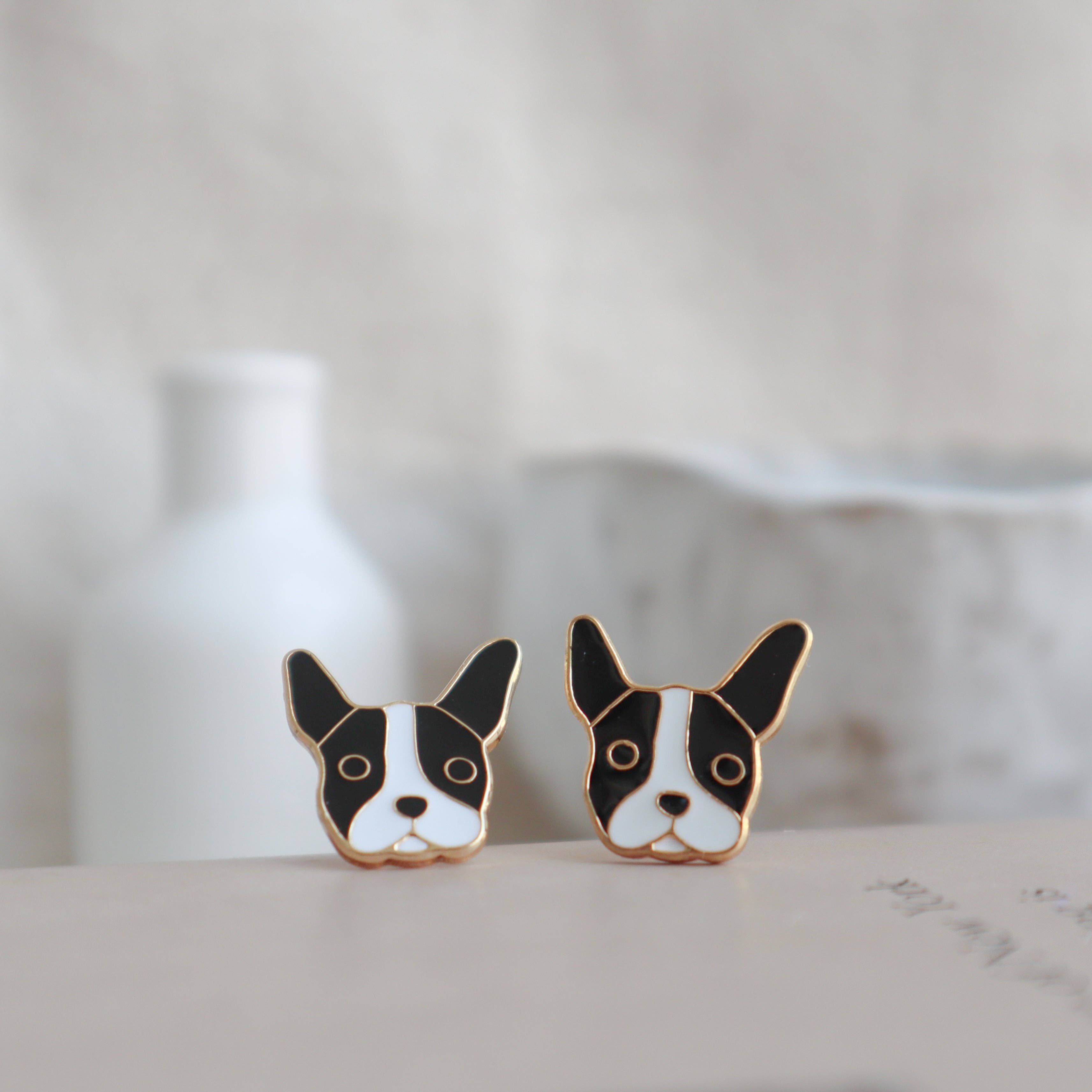 Miss Modi - Wholesale Stud/Post Earrings - French Bulldog Enamel Stud Earrings