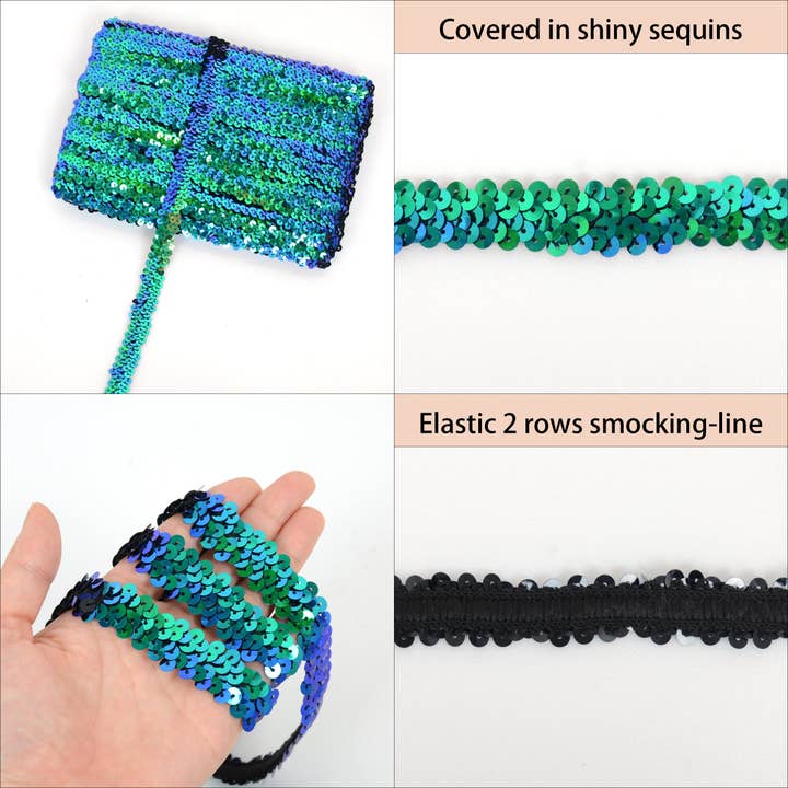 AK Brand - Wholesale Ribbon – Gift wrapping - Elastic Sequin Trim 0.8 Inch Glitter Paillette Ribbon40