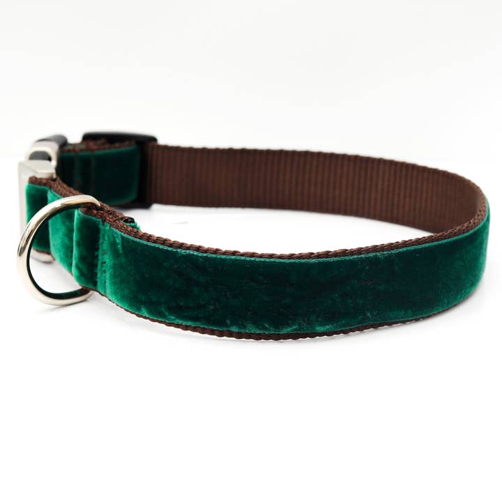 Mimi Green - Wholesale Pet Collar - Dog - ‘Evergreen’ Dark Green Velvet Dog Collar0