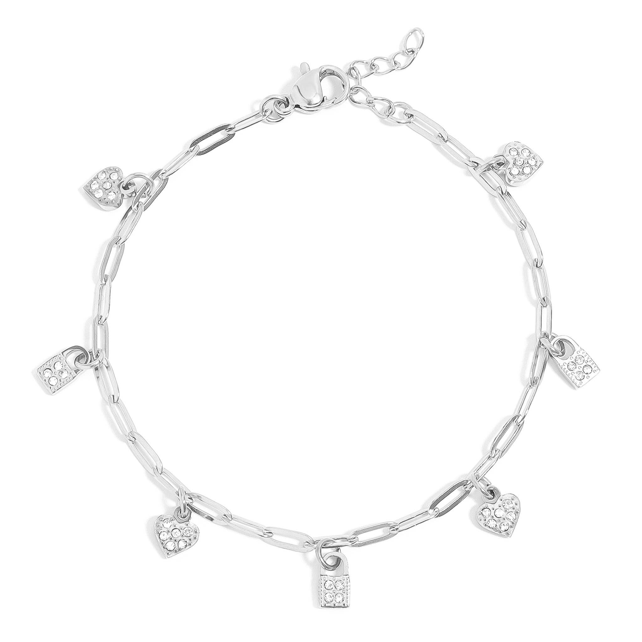 WJW – Großhandel Armband mit Charms/Anhängern – 18K Gold PVD Edelstahl Herz- & Schloss-Charm-Armband0