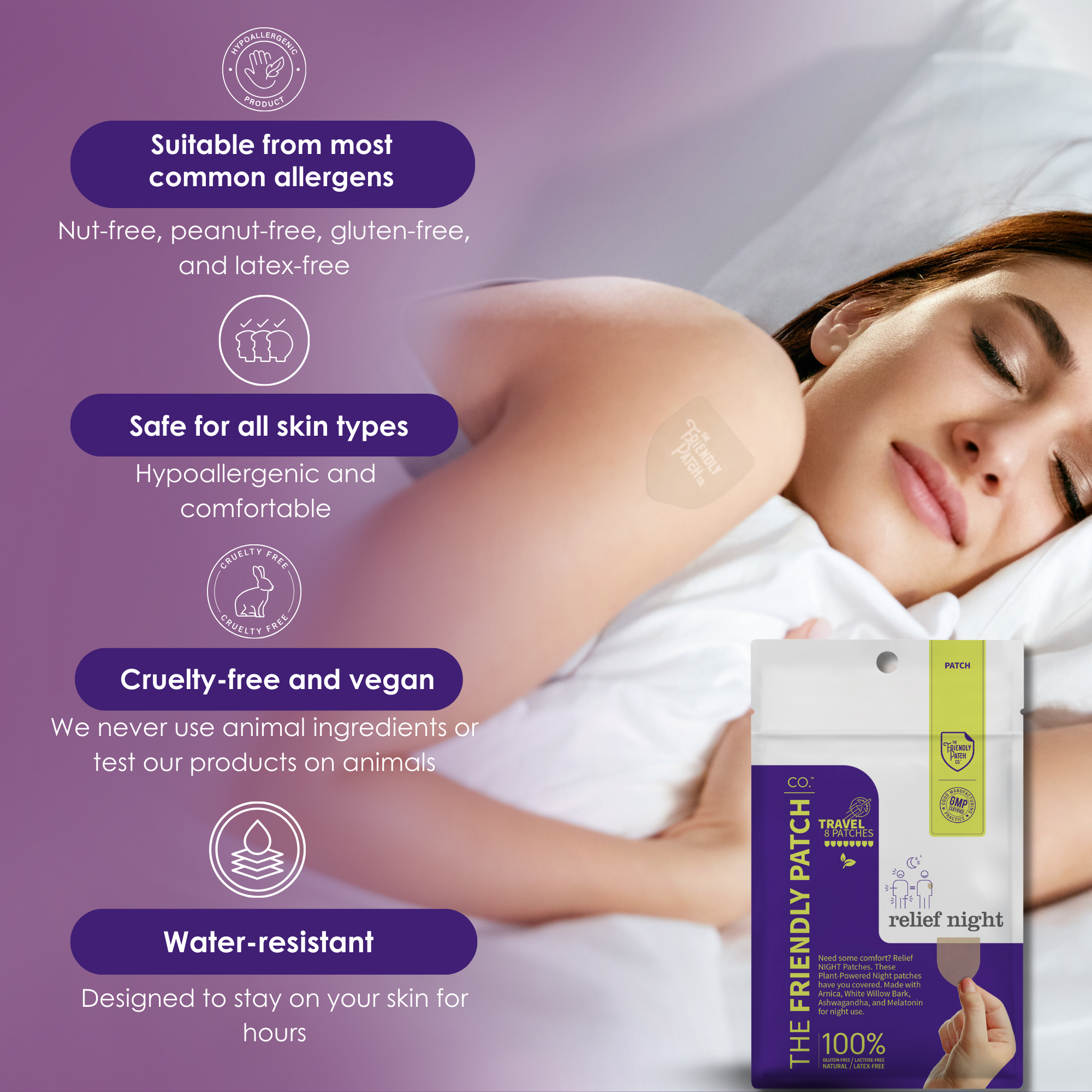 Friendly Patch CO - Wholesale Pain Relief Spray/Cream - Relief Night Pain Patch - Arnica, Melatonin, menthol 8 pack5