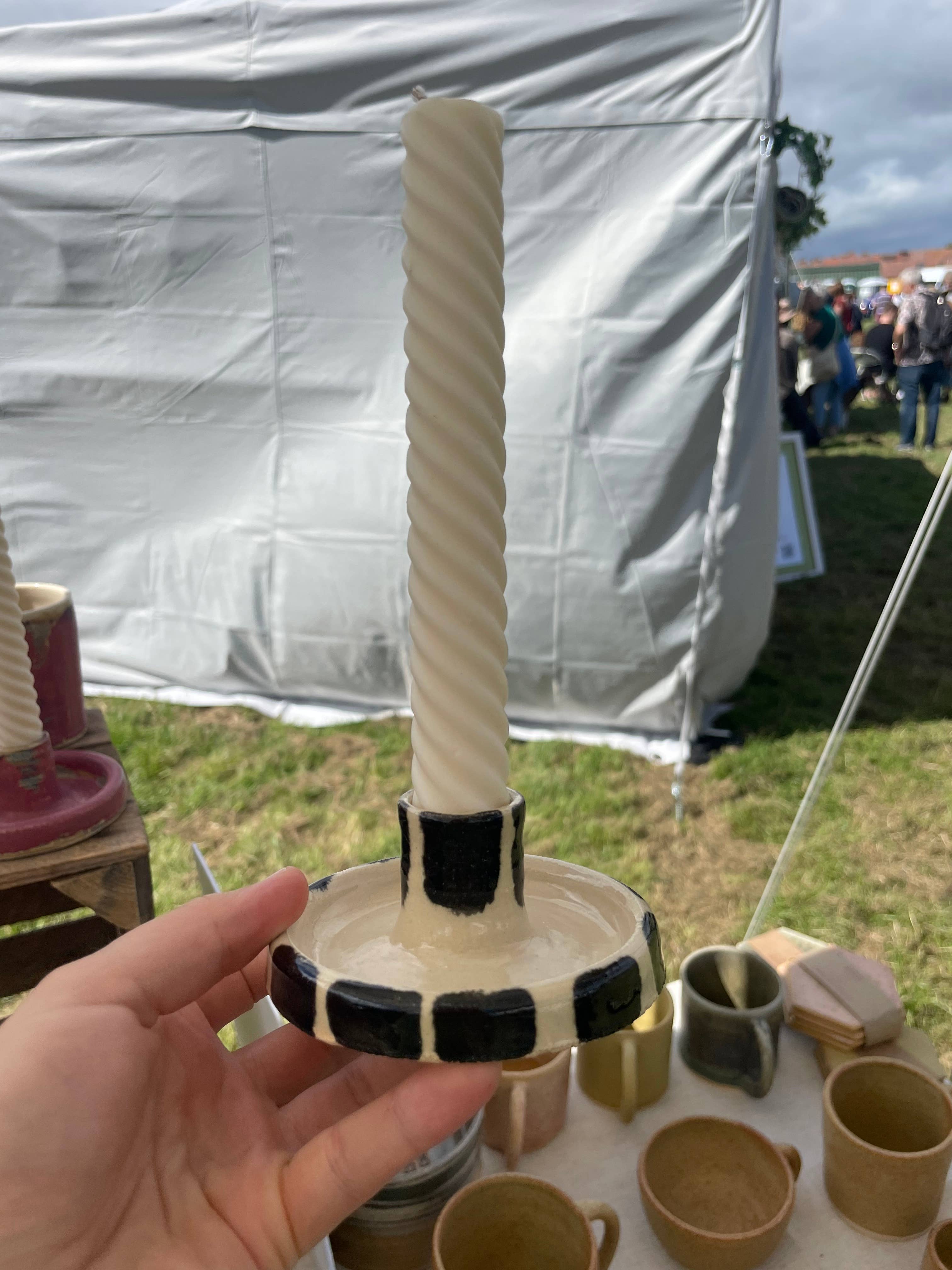 Charlotte Manser Ceramics - Vente Bougeoirs - Bougeoir en céramique à rayures fait main1