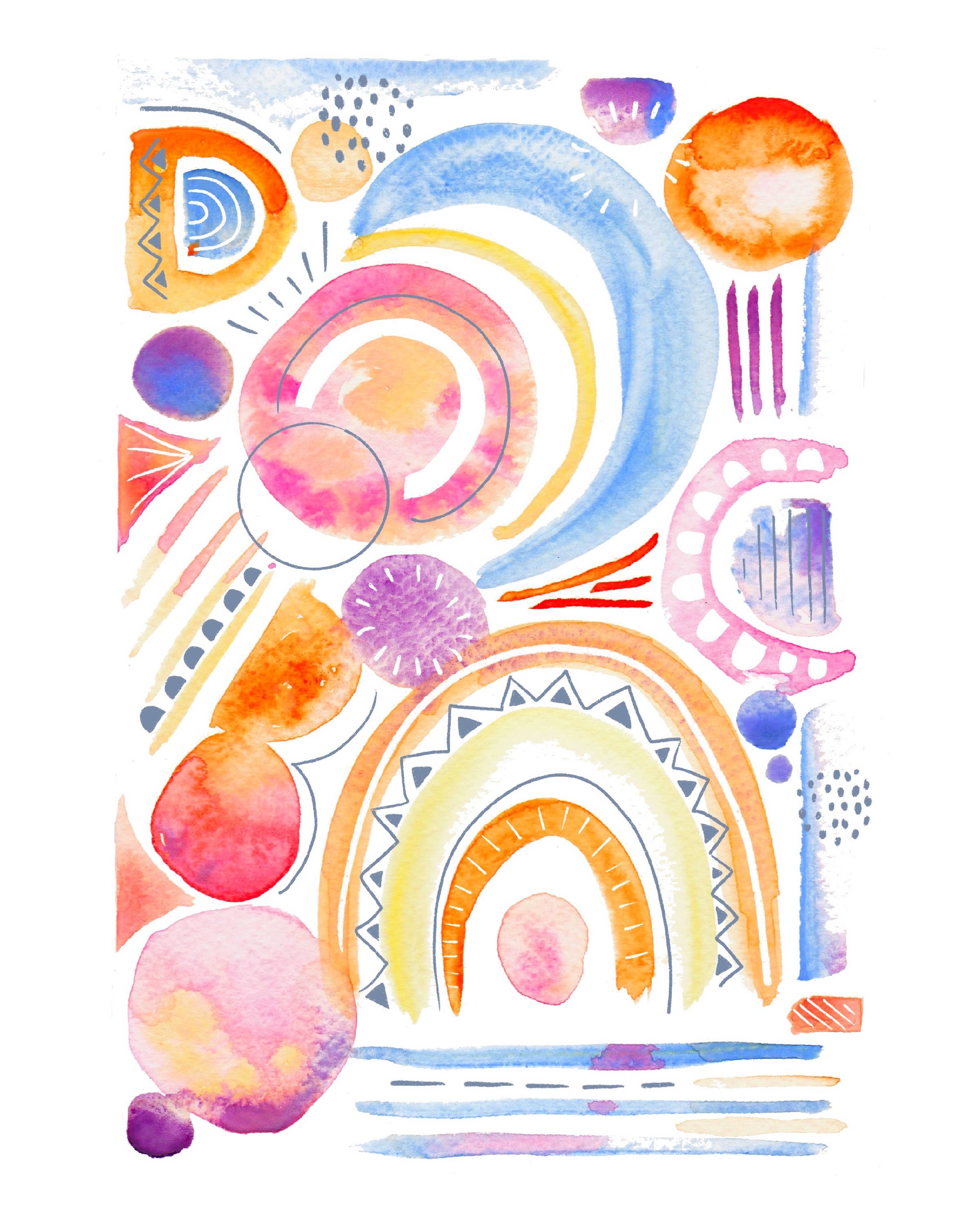 Laura K Maxwell - Wholesale Art Print - Sunny Sunday Art Print / Bright Abstract Watercolor Art1