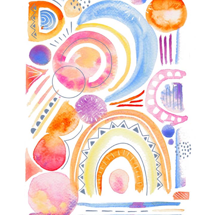 Laura K Maxwell - Wholesale Art Print - Sunny Sunday Art Print / Bright Abstract Watercolor Art1