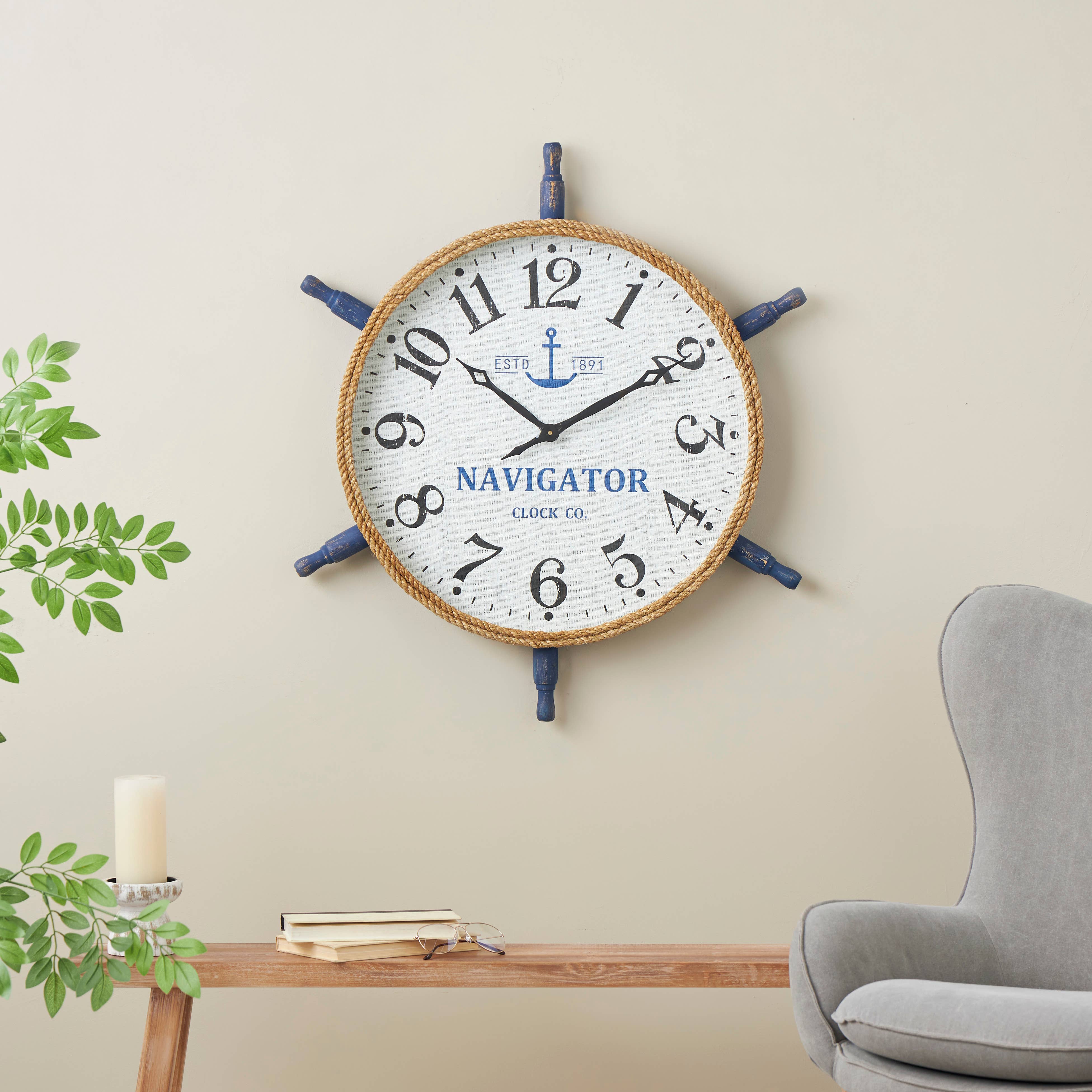 Deco Marché - Wholesale Wall Clock - Nautical White Wood Wall Clock0