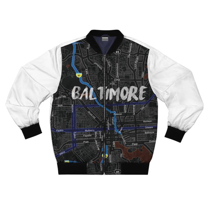 Baltimore Kimante All Black, White Sleeves AOP Bomber Jacket for wholesale by Kimante Clothing