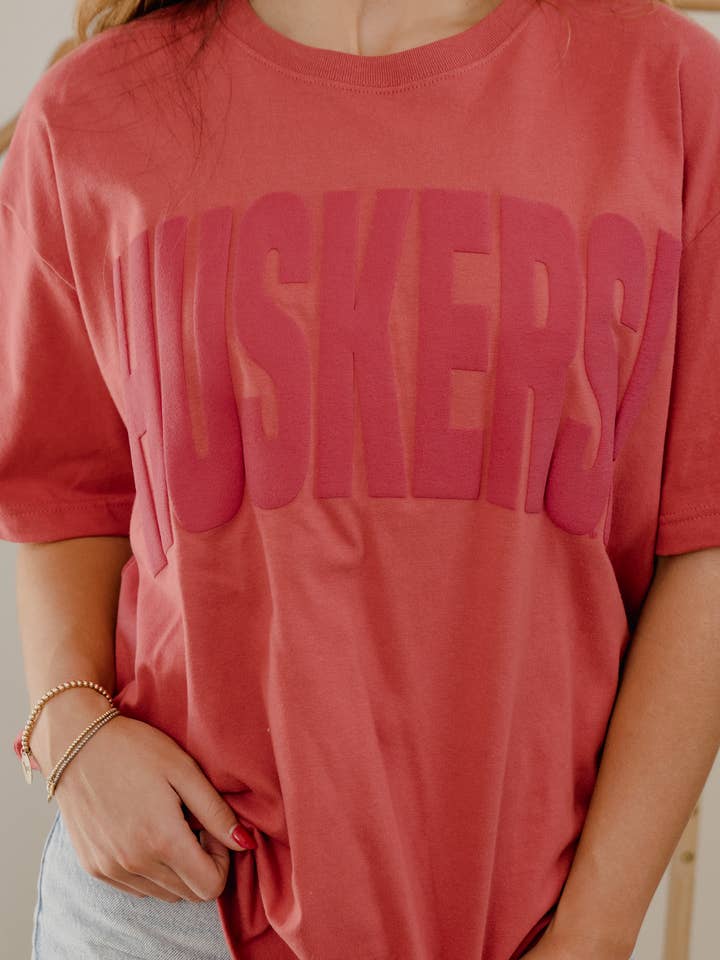 Nebraska Huskers Mono Puff Ink Red Heavyweight Tee for wholesale by LivyLu