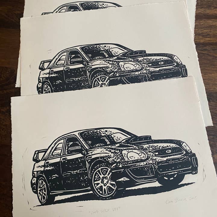 2004 WRX STI - Original Linocut Print for wholesale by Made By Cora Wren