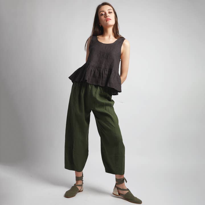 Knotium - Wholesale Pants - Women's - FRIDAY Barrel Leg Cropped Linen Pants1