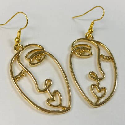 SimpleNGreat – Großhandel Ohrhänger – Gold Picasso Woman Face Ohrringe Abstrakt0