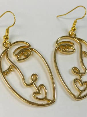 Gold Picasso Woman Face Earrings Abstract for wholesale by SimpleNGreat