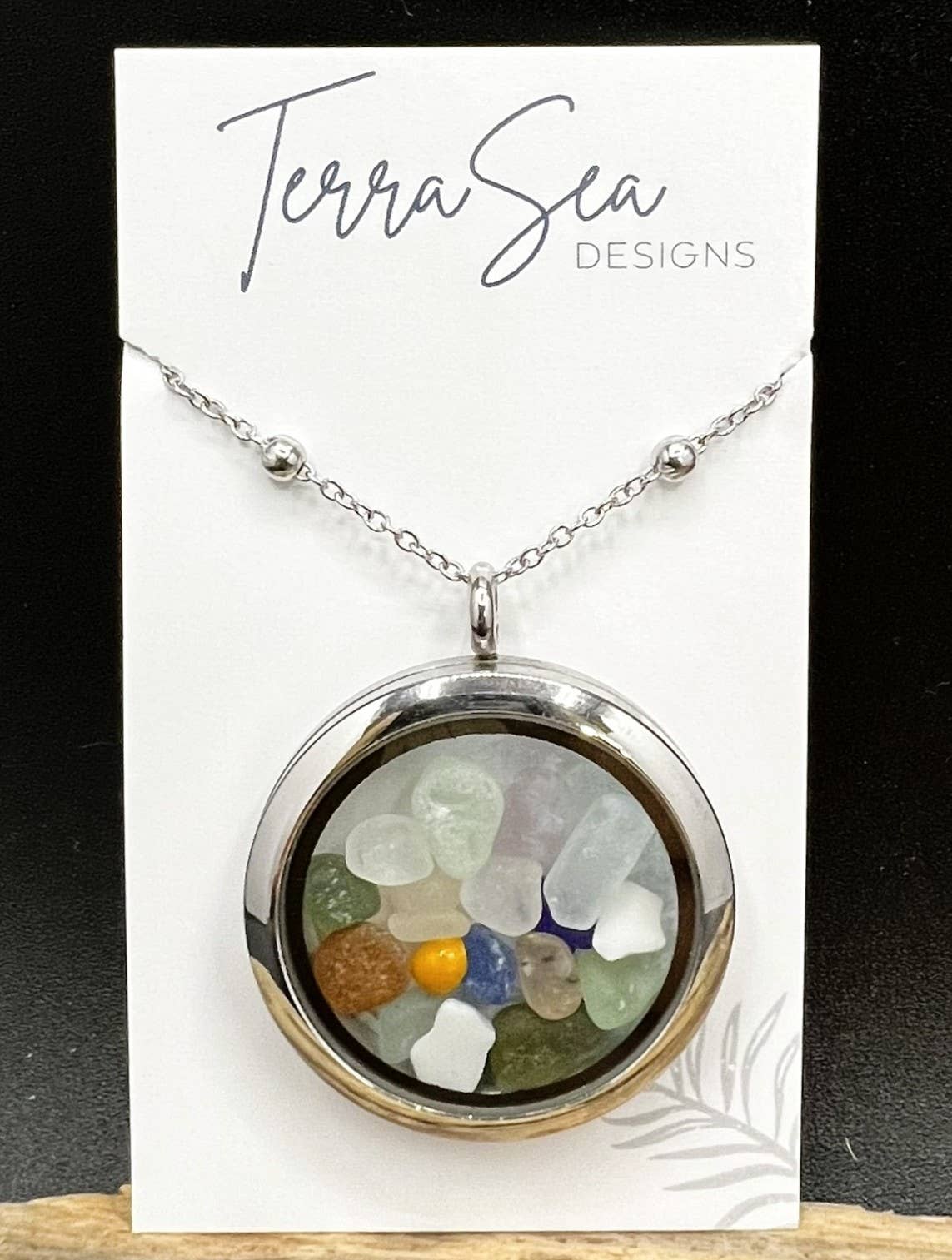 TerraSeaDesigns - Wholesale Locket Necklace - Genuine Handpicked Seaglass Locket- Large Silver1