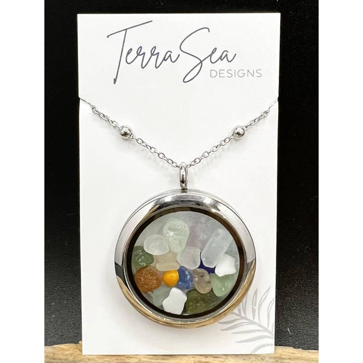 TerraSeaDesigns - Wholesale Locket Necklace - Genuine Handpicked Seaglass Locket- Large Silver1