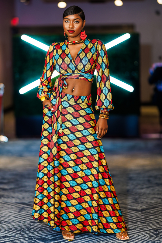 Nina Cheyenne Apparel - Wholesale Top & Skirt Set - Women's - Nadia African Geo Print Skirt Set1