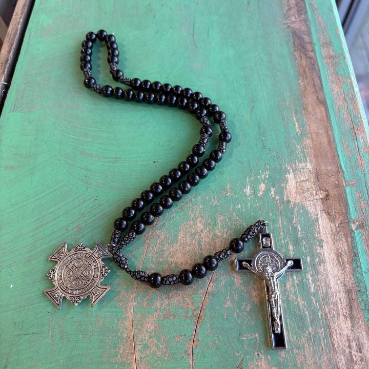 St. Benedict Black Paracord Rosary for wholesale by Love and Honor Jesus LLC