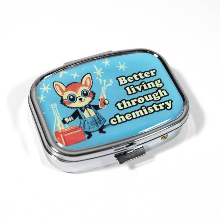 Bad Betty Greeting Co. - Wholesale Pill Organizer - Better Living Through Chemistry - Cute Metal Pill Box