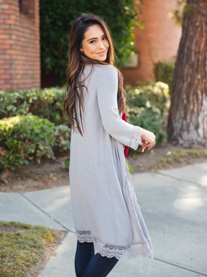 Tickled Teal - Wholesale Cardigan - Women's - 3/4 Sleeve Lace Trim Cardigan33