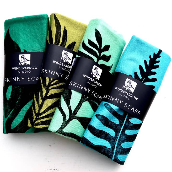 Tropical Skinny Scarf Collection - black ink for wholesale by Windsparrow Studio