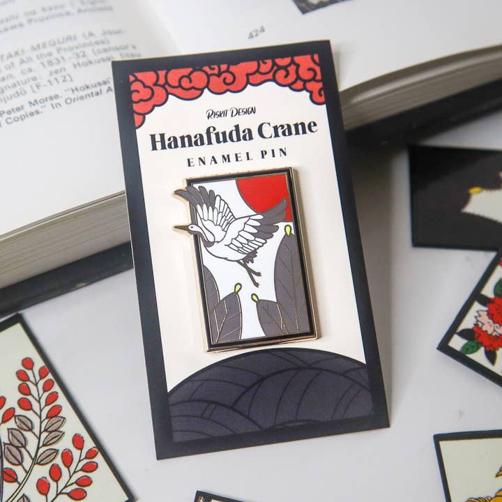 Hanafuda Crane Enamel Pin for wholesale by Riskit Design