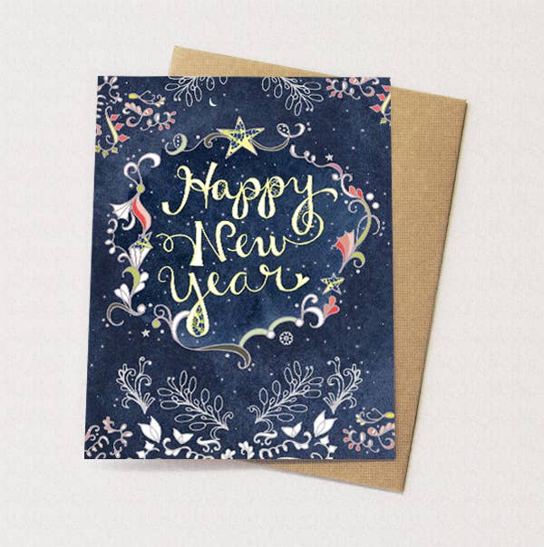 Cynla - Wholesale New Year's Card - BOX of 8 Starry New Year Card - new year holiday cards2