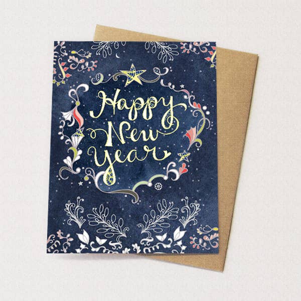 Cynla - Wholesale New Year's Card - BOX of 8 Starry New Year Card - new year holiday cards2