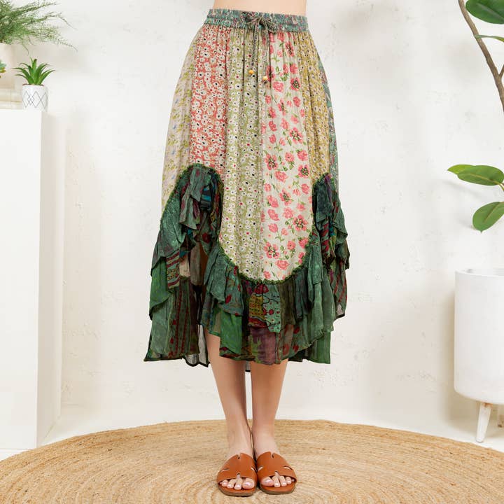Young Threads - Wholesale Skirt - Women's - Bohemian Mid-Length Skirt with Rayon Print