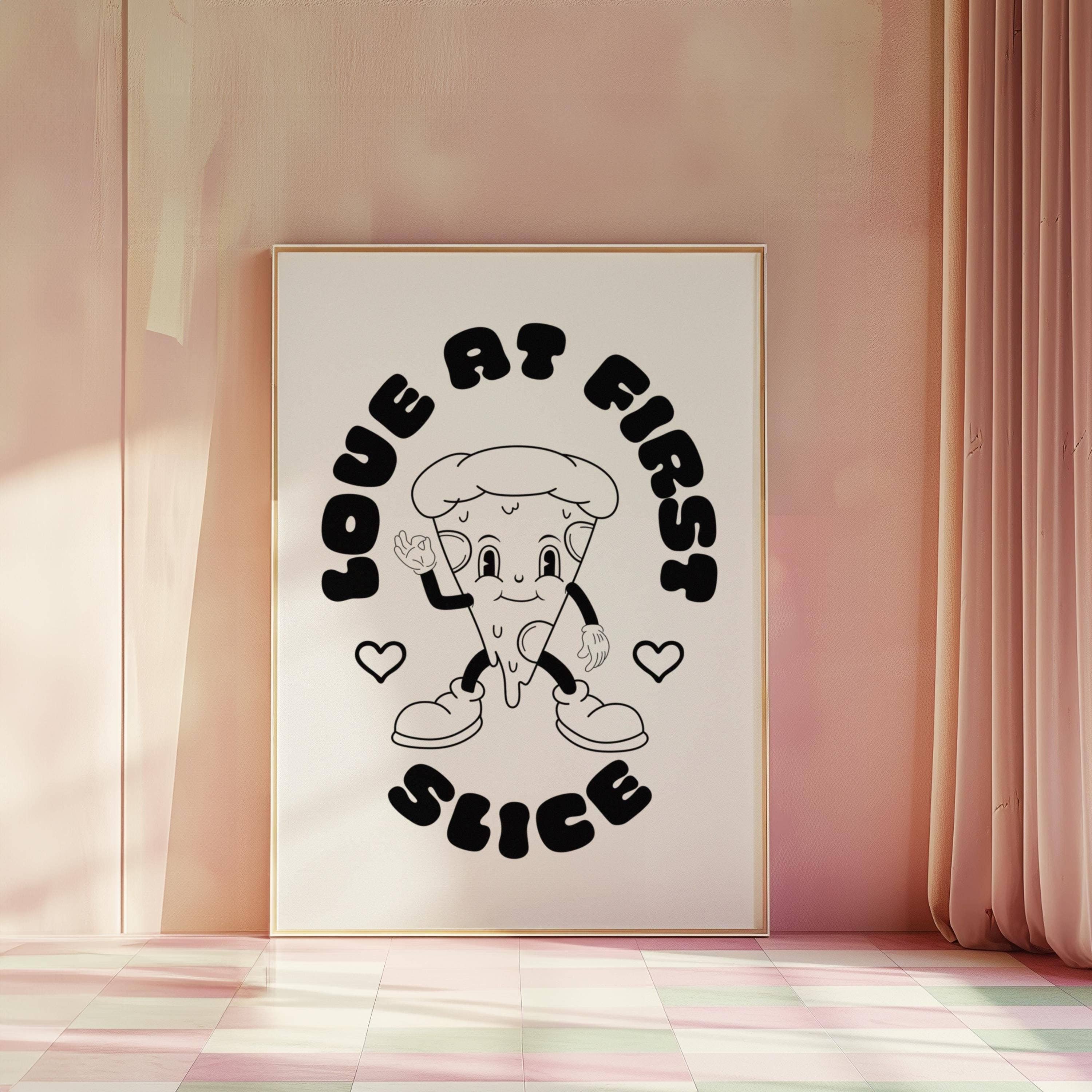 Hound & Fox Print Co – wholesale Art print – Retro Pizza Art Print: Love at First Slice Kitchen Decor0