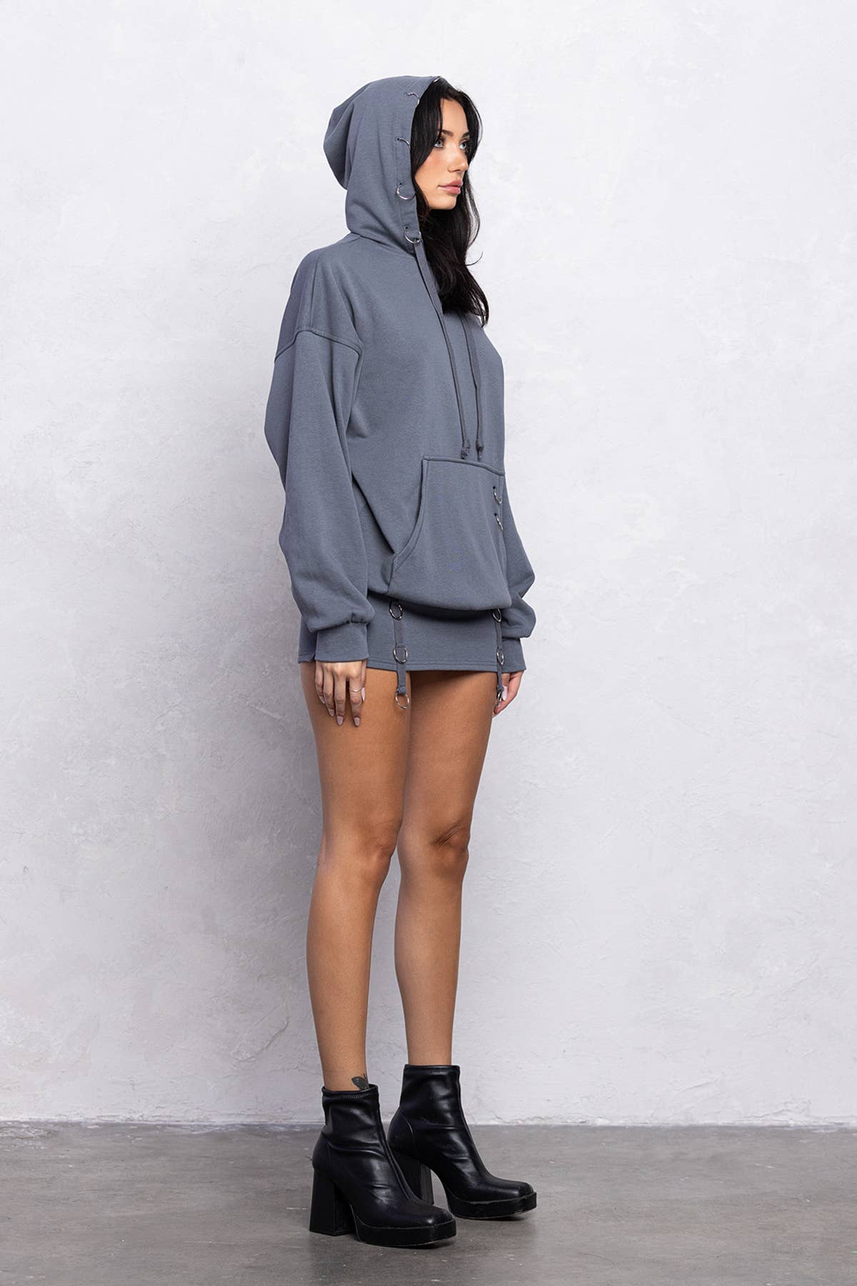 No Vacancy – wholesale Top & skirt set – Women's – Metal o-ring detail hoodie and mini skort set1